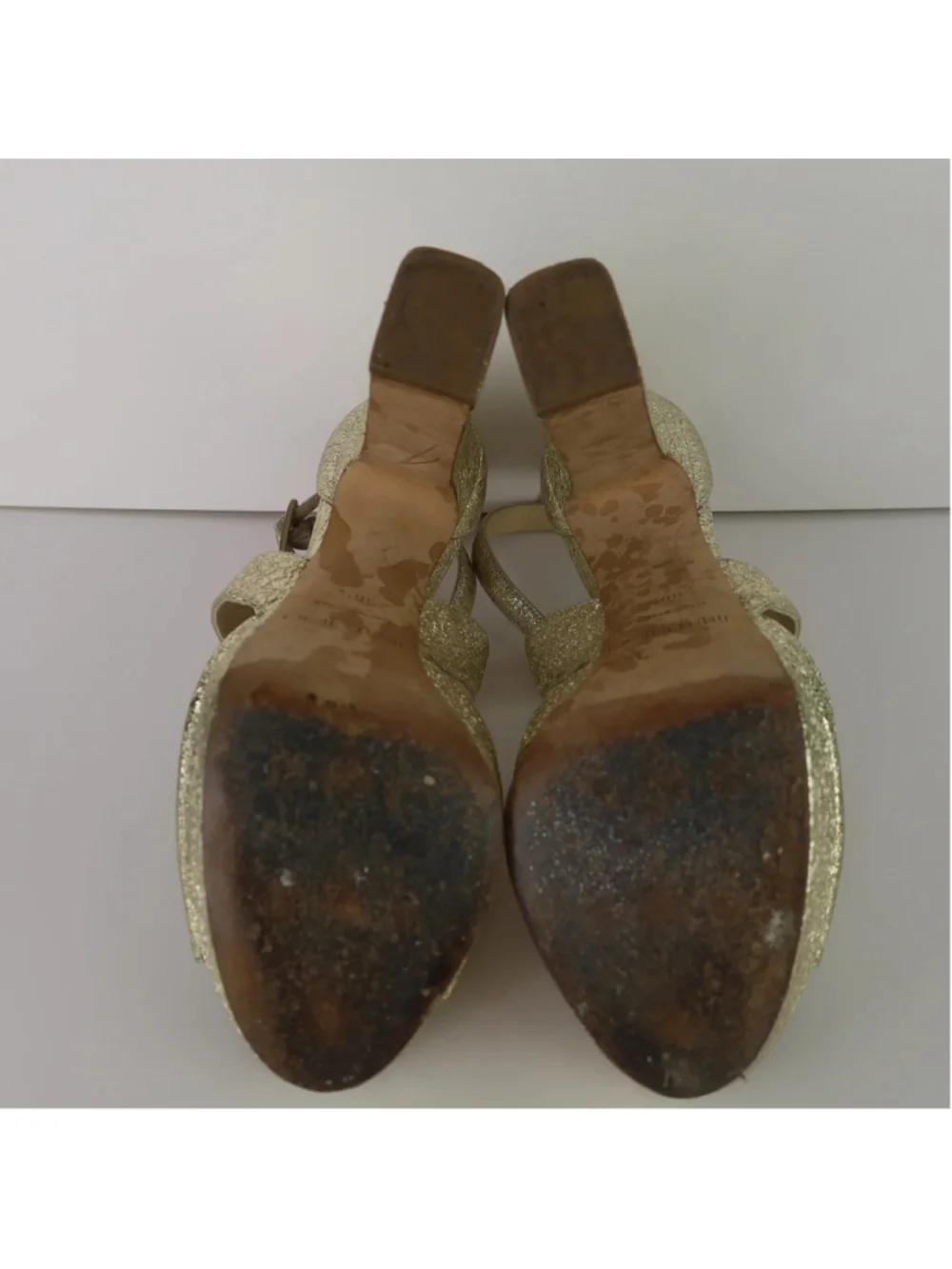 Jimmy Choo Gold Platform Heels EU 36.5 US 6.5 Metallic Leather Sandals 0483